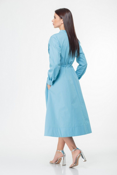 Классическое хлопковое платье-с футляр с складками и карманами Anelli 998 голубой - фото 3