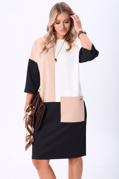 Платье Anastasia 1275 черный/молочный/беж - фото 6