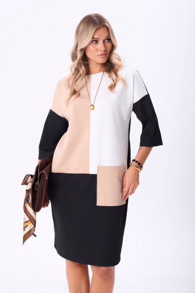 Платье Anastasia 1275 черный/молочный/беж - фото 4