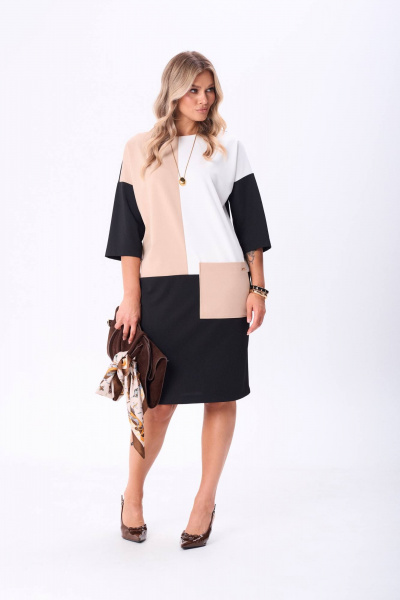 Платье Anastasia 1275 черный/молочный/беж - фото 3