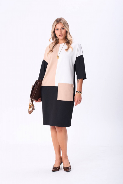 Платье Anastasia 1275 черный/молочный/беж - фото 1