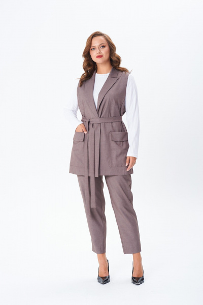 Брюки, жилет, лонгслив TVIN 7868 кофе_с _молоком - фото 1