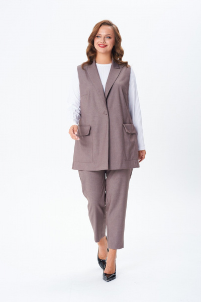 Брюки, жилет, лонгслив TVIN 7868 кофе_с _молоком - фото 6