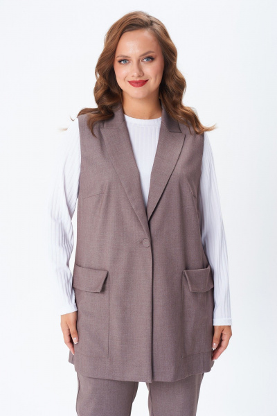 Брюки, жилет, лонгслив TVIN 7868 кофе_с _молоком - фото 5