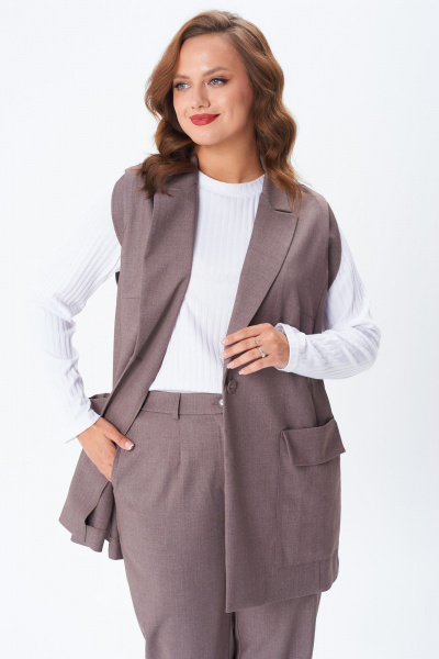 Брюки, жилет, лонгслив TVIN 7868 кофе_с _молоком - фото 4