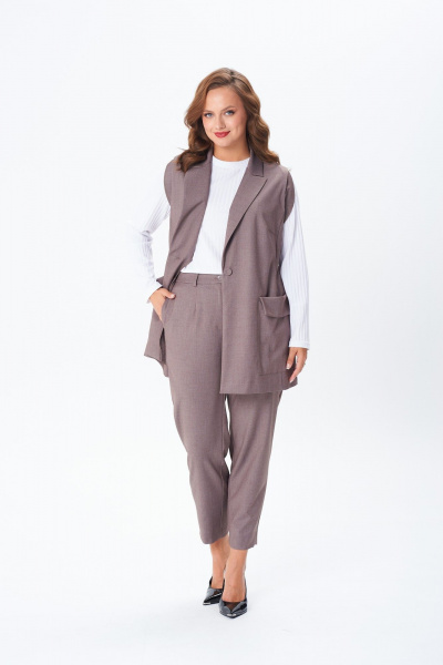 Брюки, жилет, лонгслив TVIN 7868 кофе_с _молоком - фото 2