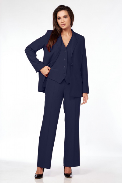 Брюки, жакет, жилет Vilena 1120 темно-синий - фото 1