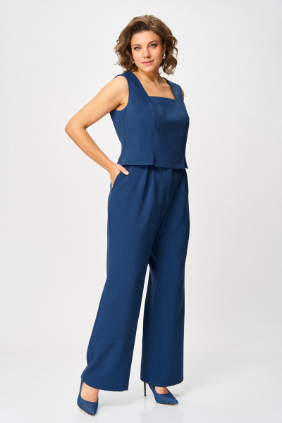 Брюки, жакет, топ ANASTASIA MAK 1123 синий+молочный - фото 12