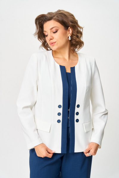 Брюки, жакет, топ ANASTASIA MAK 1123 синий+молочный - фото 9