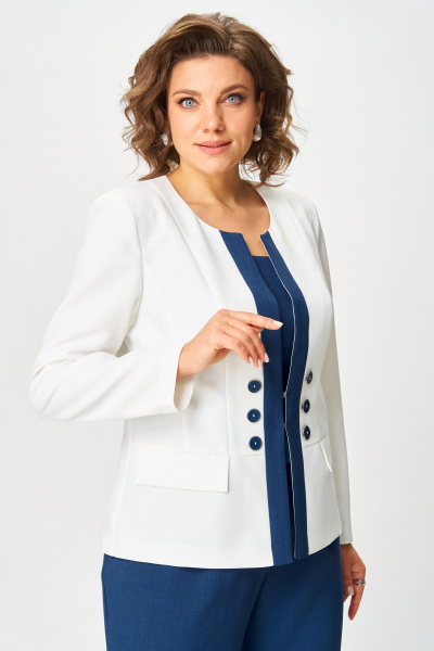 Брюки, жакет, топ ANASTASIA MAK 1123 синий+молочный - фото 8