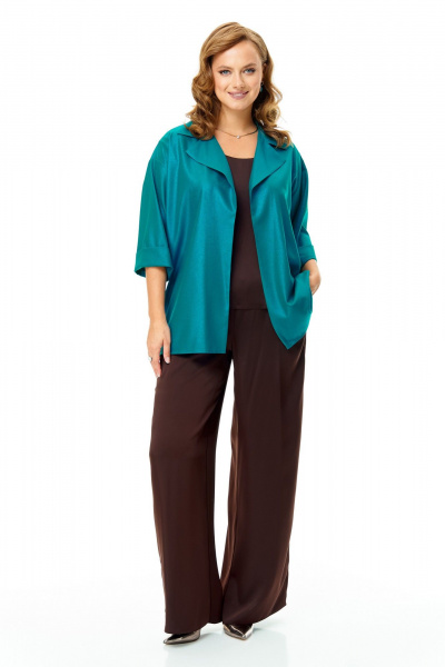 Блуза, брюки, кардиган T&N 7682 шоколад-бирюза - фото 8