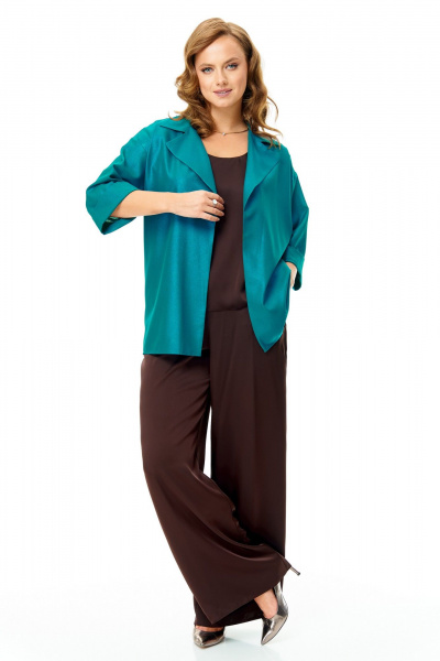 Блуза, брюки, кардиган T&N 7682 шоколад-бирюза - фото 6
