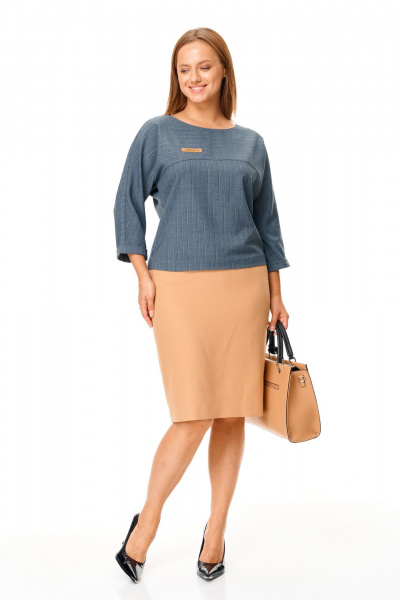 Блуза, юбка T&N 7683 синий-бежевый - фото 4