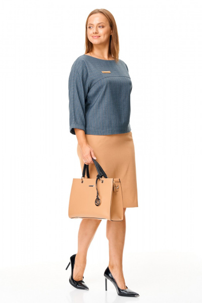 Блуза, юбка T&N 7683 синий-бежевый - фото 3