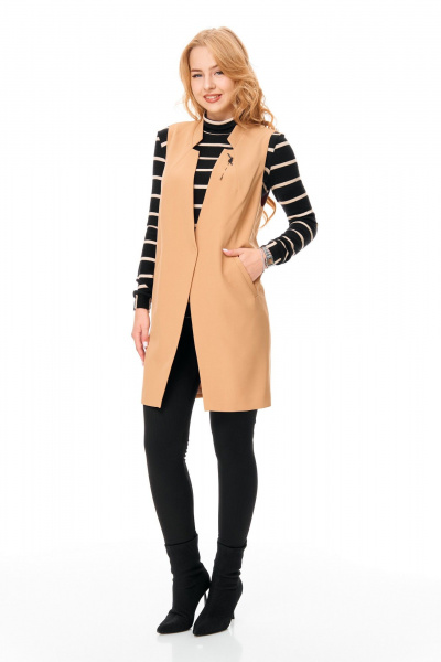 Водолазка, жилет, леггинсы T&N 7691 бежевый-черный - фото 5