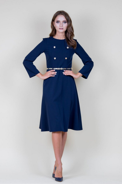 Деловое приталенное платье из вискозы с рельефами и застежкой S. Veles 3-164 синий - фото 1