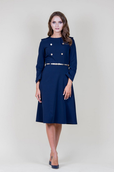 Деловое приталенное платье из вискозы с рельефами и застежкой S. Veles 3-164 синий - фото 2