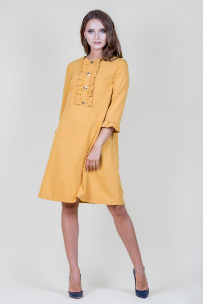 Платье приталенное до колена с рукавом 3/4 S. Veles 3-156 желтый - фото 1