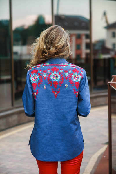 Блуза хлопковая с карманами прямого кроя Edibor 2001/1 джинс - фото 2