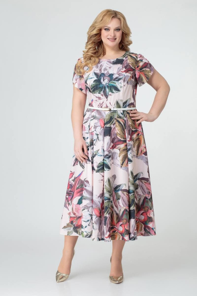 На каждый день платье из текстиля с отрезной талией Swallow 367 бежевые_в_принт - фото 1