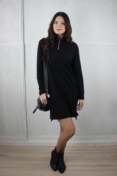 Платье с разрезом и двойным воротником из хлопка Полесье С4631-20 0С2207-Д43 164 черный - фото 1