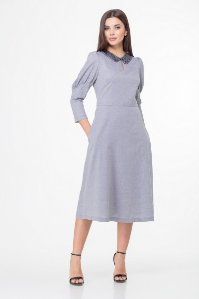 Платье на каждый день миди с декоративными вытачками Anelli 1000 пепельный - фото 6