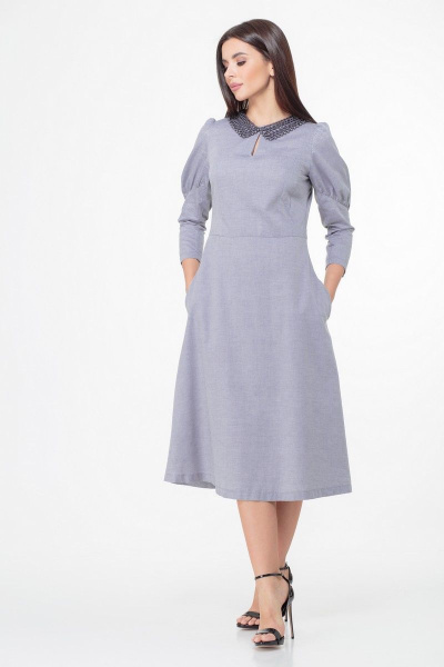 Платье на каждый день миди с декоративными вытачками Anelli 1000 пепельный - фото 5