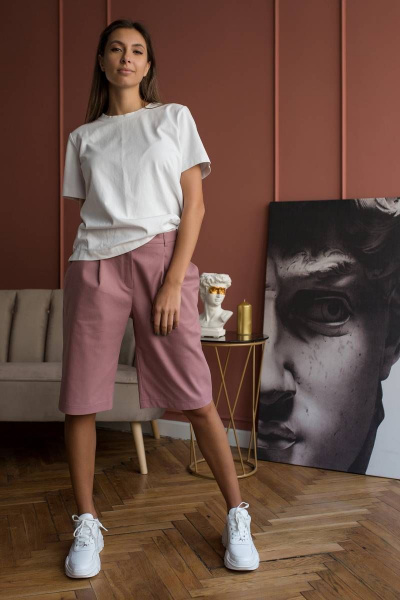 Шорты летние укороченные из хлопка с защипами Madech 20161 розово-коричневый - фото 9