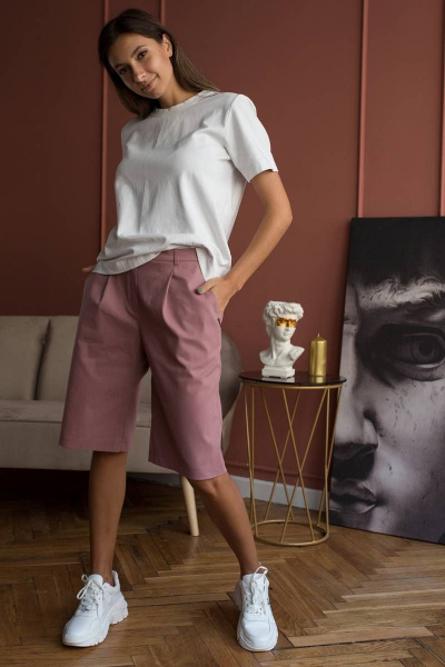 Шорты летние укороченные из хлопка с защипами Madech 20161 розово-коричневый - фото 1