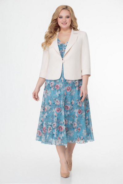 Демисезонный костюм 2-ка из текстиля и шифона Slaviaelit 166-2 голубой - фото 1