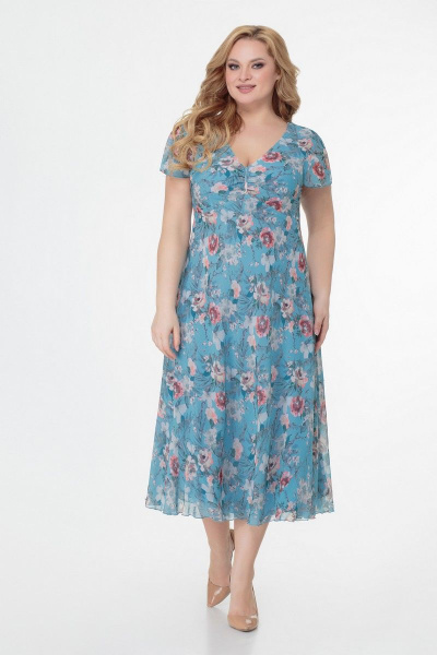 Демисезонный костюм 2-ка из текстиля и шифона Slaviaelit 166-2 голубой - фото 2