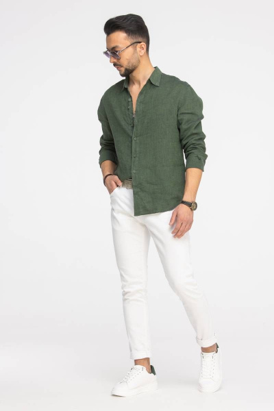 Рубашка мужская классическая из льна с пуговичным воротником Cool Flax КФР001 зеленый - фото 3