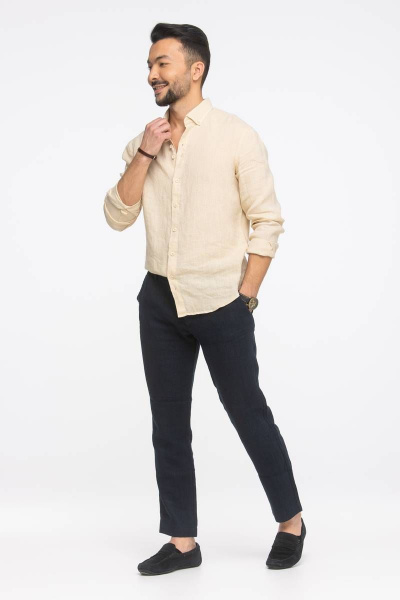 Рубашка мужская классическая из льна с пуговичным воротником Cool Flax КФР001 шампань - фото 2