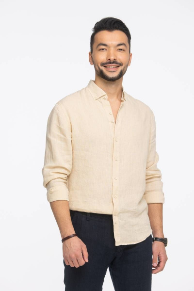 Рубашка мужская классическая из льна с пуговичным воротником Cool Flax КФР001 шампань - фото 1