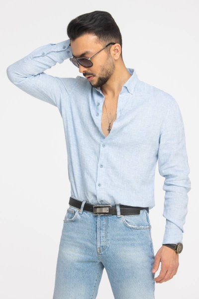 Рубашка мужская классическая из льна для делового стиля Cool Flax КФР002 голубой - фото 1