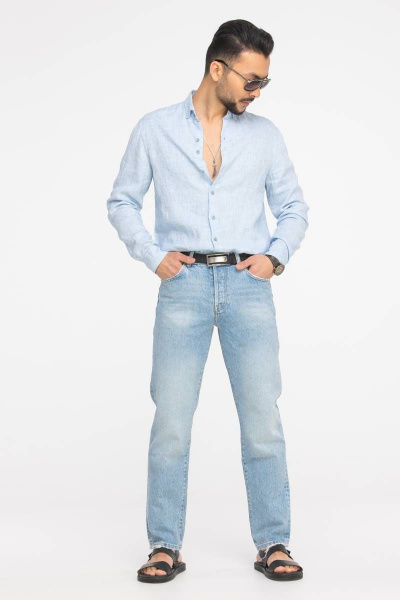 Рубашка мужская классическая из льна для делового стиля Cool Flax КФР002 голубой - фото 3