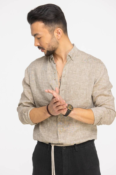 Рубашка мужская классическая из льна для делового стиля Cool Flax КФР002 светло-коричневый - фото 1