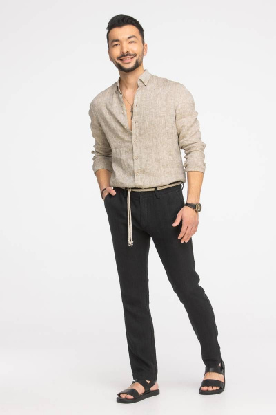 Рубашка мужская классическая из льна для делового стиля Cool Flax КФР002 светло-коричневый - фото 3