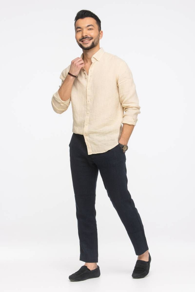 Рубашка мужская классическая из льна для делового стиля Cool Flax КФР002 шампань - фото 3