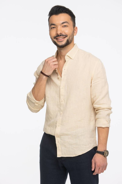 Рубашка мужская классическая из льна для делового стиля Cool Flax КФР002 шампань - фото 1