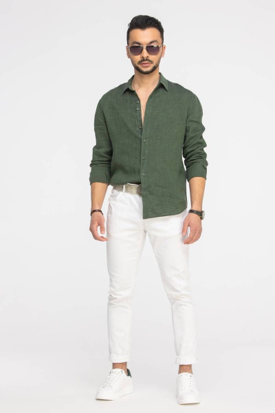 Зеленая классическая сорочка из льна с длинным рукавом Cool Flax КФР002 зеленый - фото 2