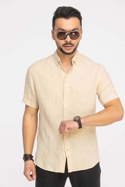 Рубашка мужская классическая из льна с коротким рукавом Cool Flax КФР001кор.рук  шампань - фото 1