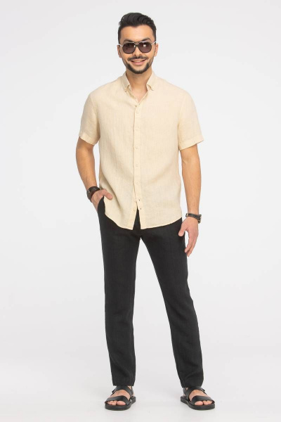 Рубашка мужская классическая из льна с коротким рукавом Cool Flax КФР001кор.рук  шампань - фото 3