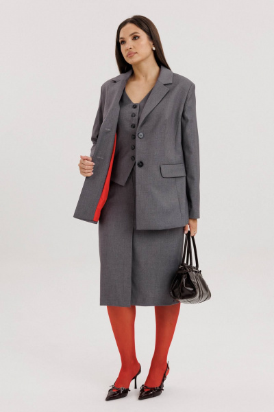 Костюм 3-ка из трикотажа с классическим жакетом и юбкой миди Fantazia Mod 4954 - фото 8