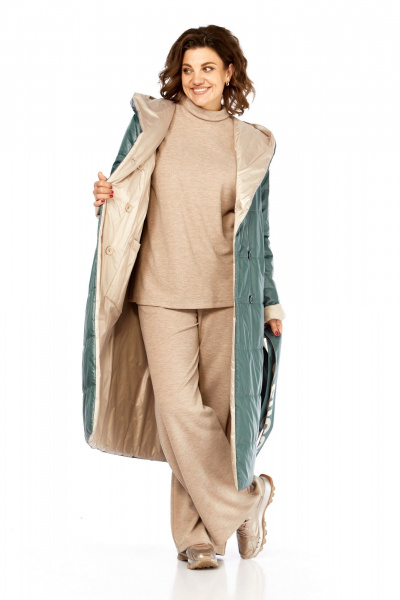 Пальто Диомант 1893 бежевый-зеленый - фото 16