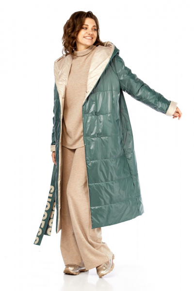 Пальто Диомант 1893 бежевый-зеленый - фото 15