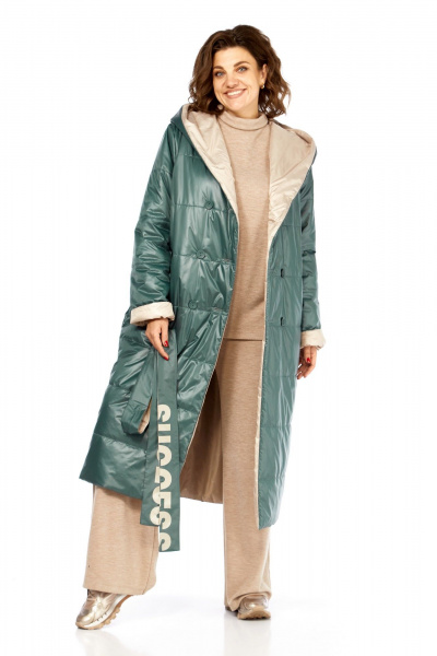 Пальто Диомант 1893 бежевый-зеленый - фото 14