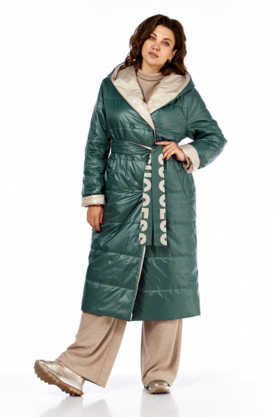 Пальто Диомант 1893 бежевый-зеленый - фото 11