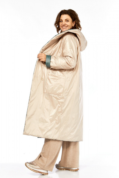 Пальто Диомант 1893 бежевый-зеленый - фото 7