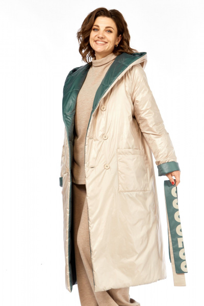 Пальто Диомант 1893 бежевый-зеленый - фото 5